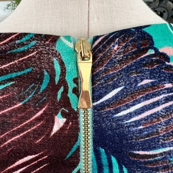 Kate Spade Regal Plumes Feather Print Shift Teal with Platinum Sheen Mini Dress - Picture 13 of 17